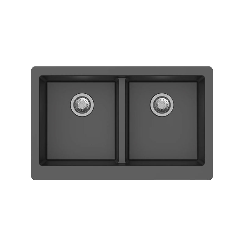 Granite Butler Sink Double Bowls Farmhouse Kitchen Laundry Sink Apron Front Black 865x540x229mm