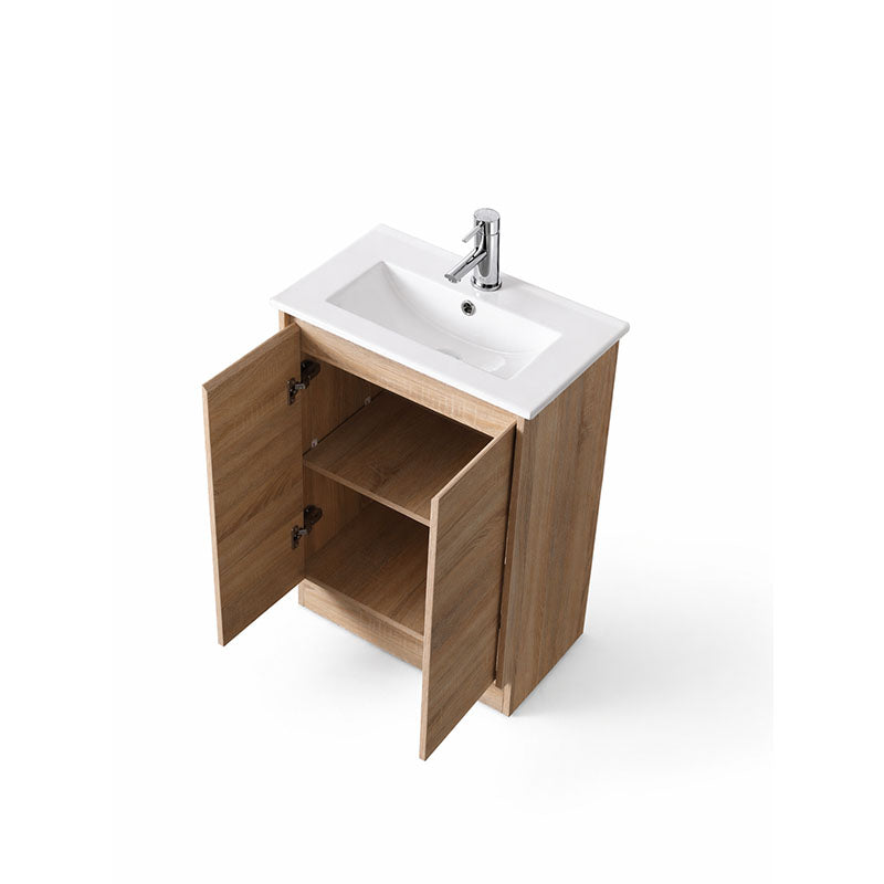 Sierra Series Freestanding Natural Timber Overall 580x355x855mm Vanity with Ceramic Slimline Top (UV32)