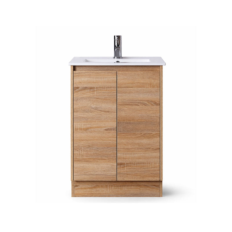 Sierra Series Freestanding Natural Timber Overall 580x355x855mm Vanity with Ceramic Slimline Top (UV32)