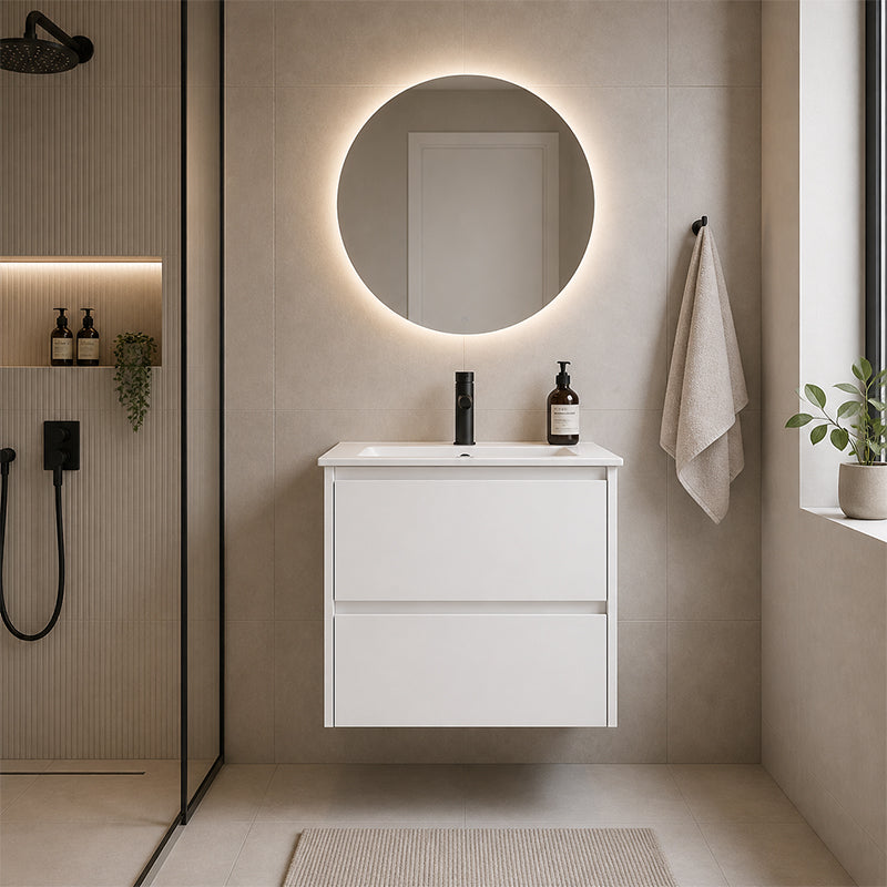 Moddra(Hung) Series Matt White Overall 580x455x540mm Vanity Set With Stone Top & Ceramic Undermount Basin