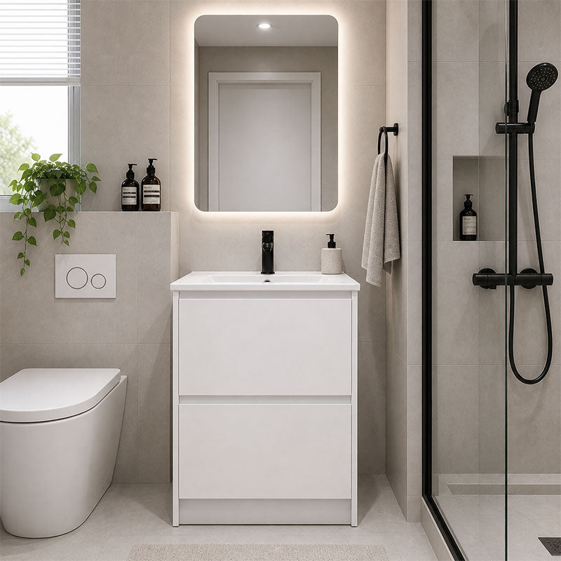 Moddra Series Gloss White Overall 580x450x855mm Vanity Set With Stone Top & Ceramic Undermount Basin