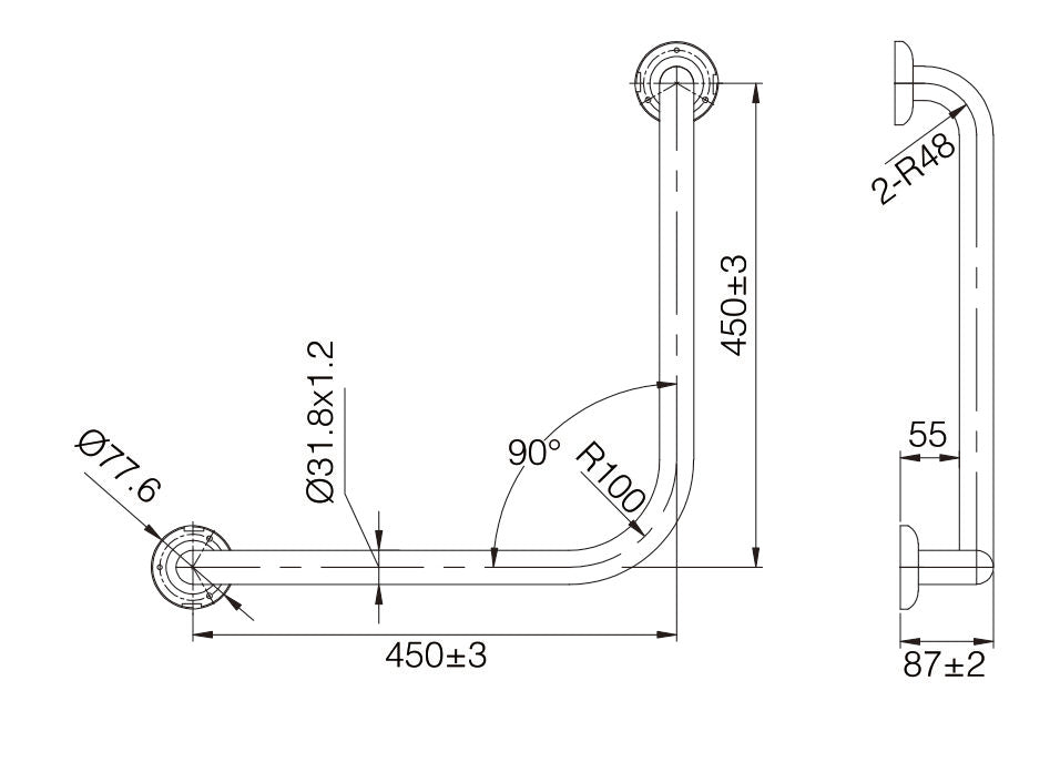 MOBI CARE Disabled Straight Grab Rail in Stainless Steel 600mm