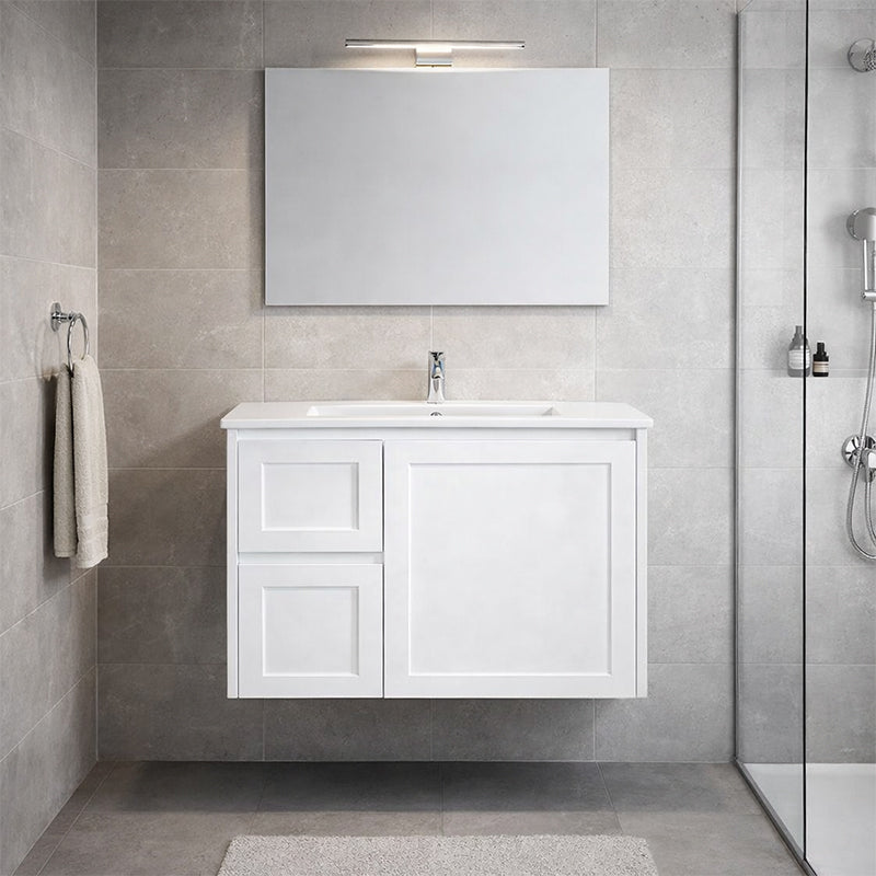 Vintage (Hung) Series Left Hand Drawer Gloss White Overall 750mm Vanity Set With Flat Stone Bench Top