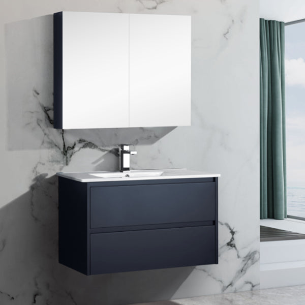 Moddra(Hung) Series Matt Black Overall 880x455x540mm Vanity Set With Stone Top & Ceramic Undermount Basin