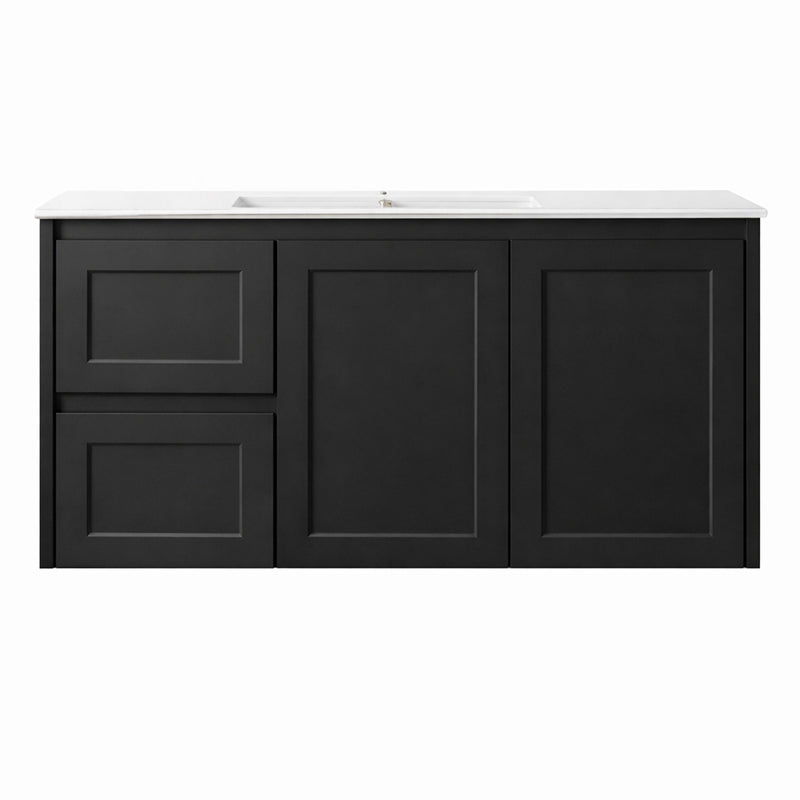 Vintage (Hung) Series Single Bowl Left Hand Drawer Matt Black Overall 900mm Vanity Set With Ceramic Slimline Top