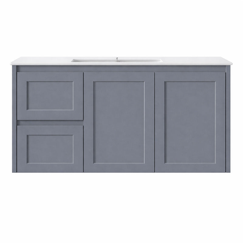 Vintage (Hung) Series Single Bowl Left Hand Drawer Matt Grey Overall 900mm Vanity Set With Flat Stone Bench Top