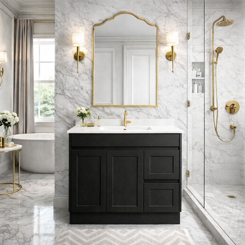 Vintage Series Right Hand Drawer Matt Black Overall 880x455x855mm Vanity with Stone Top & Ceramic Undermount Basin