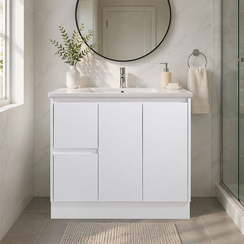 Moddoo Series Left Hand Drawer Matt White Overall 880x455x855mm Vanity Set With Flat Stone Bench Top