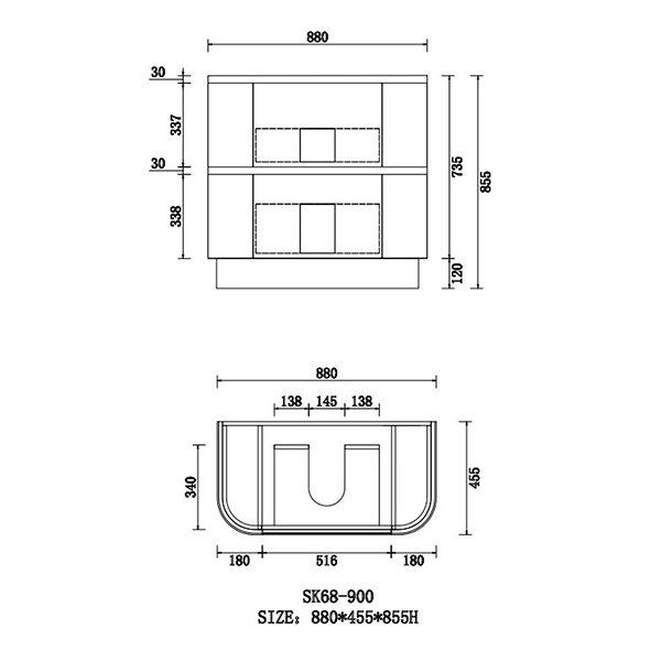 Hudson Series Matt White 880x455x855mm CABINET ONLY