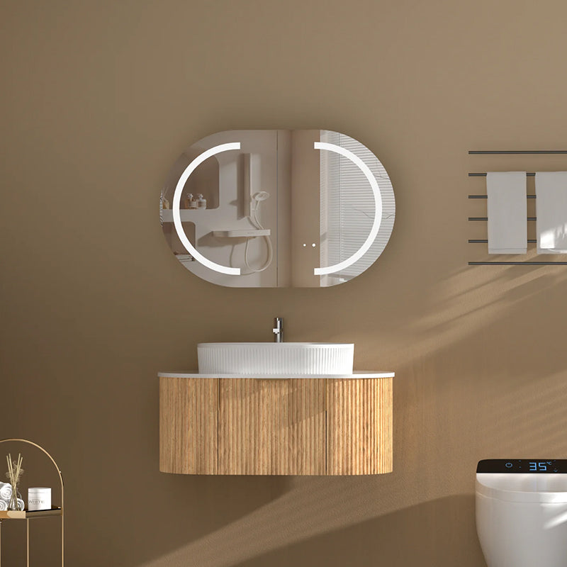 Carysil Mystic Oval LED Shaving Cabinet Walnut 900x600mm