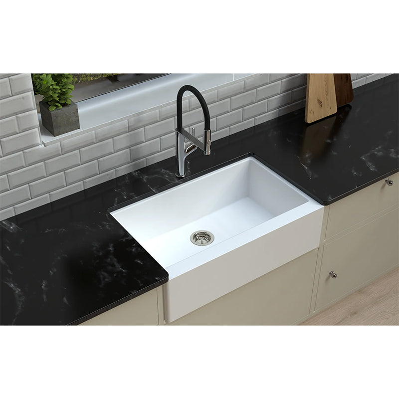 Granite Butler Sink Single Bowl Farmhouse Kitchen Laundry Sink Apron Front White 865x540x229mm