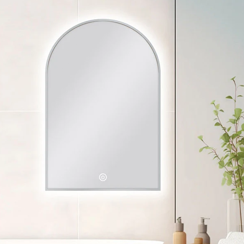 Arched Shape Framed Carysil LED Mirror Brushed Nickel 600x900mm