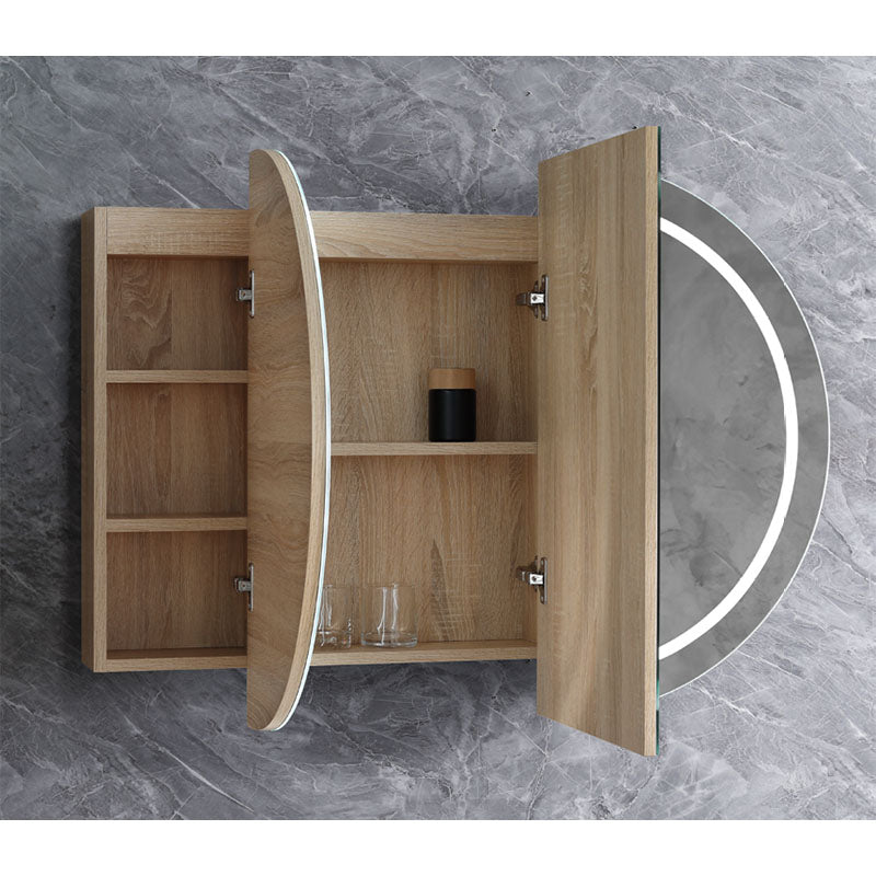 LED Amber Collection Oval Shaving Cabinet Natural Timber 1200x750x145mm
