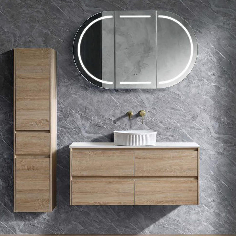 Aspen Collection Wall Hung Tallboy Natural Timber 350x390x1500mm