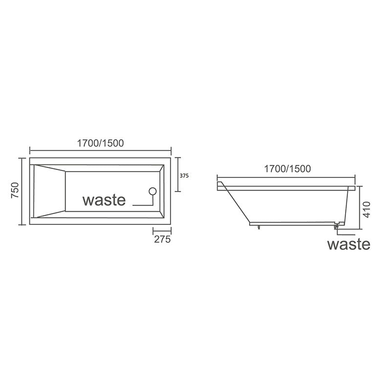 CHELSEA Insert Bath Tub with Tile Lip 1500mm