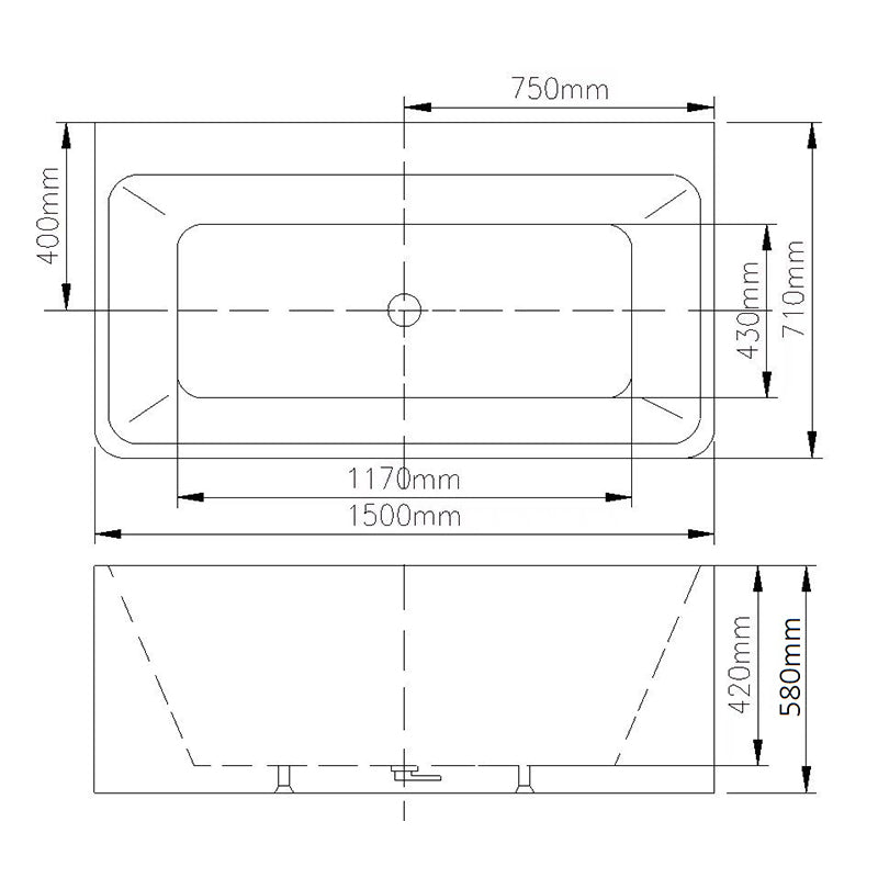 STELLA Free Standing Back to Wall Bath 1500mm