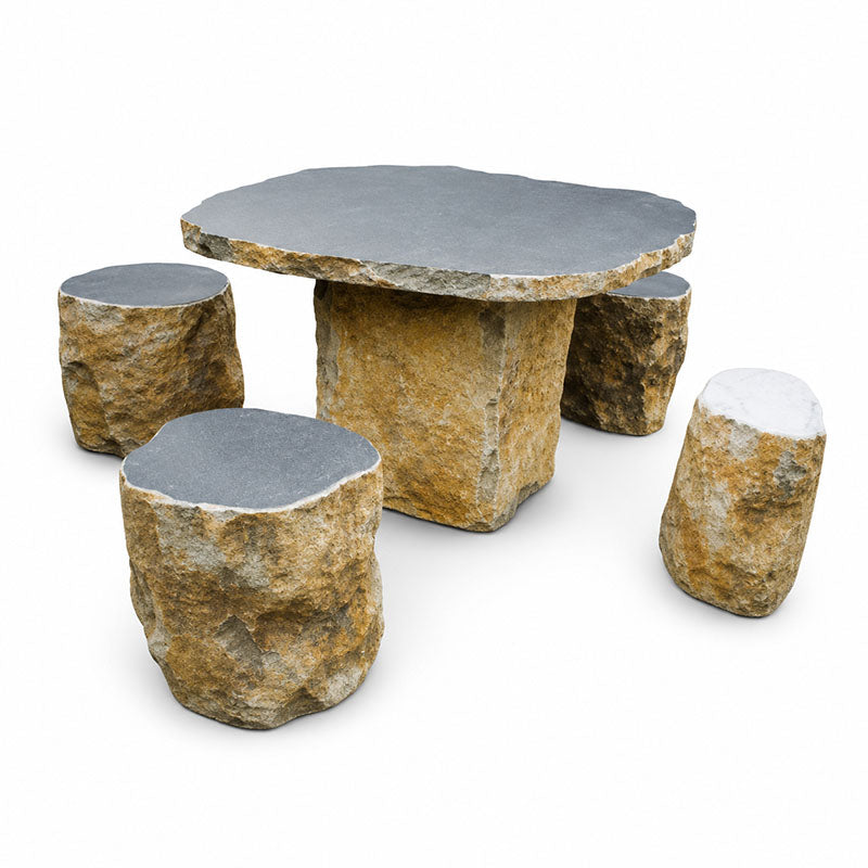 Bluestone Table Set (6 pcs) (900x900x80mm Tabletop, 600x600x600mm Base, 400x400x400mm Stool)