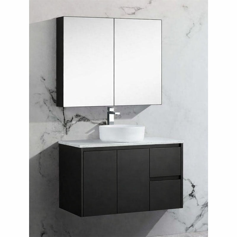 Brighton Pencil Edge Shaving Cabinet Matt Black 900x750x150mm