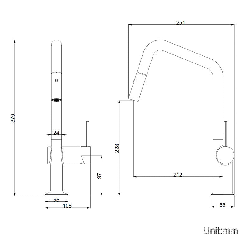Navona Carysil Angle Pull out Kitchen Mixer Brushed Gold