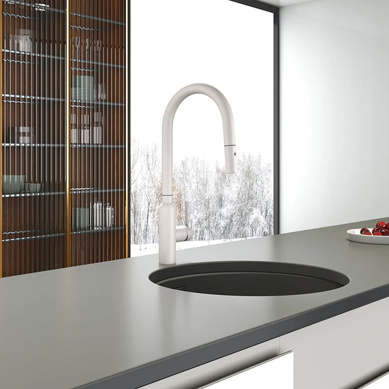 Navona Carysil Round Pull out Kitchen Mixer Garnite White