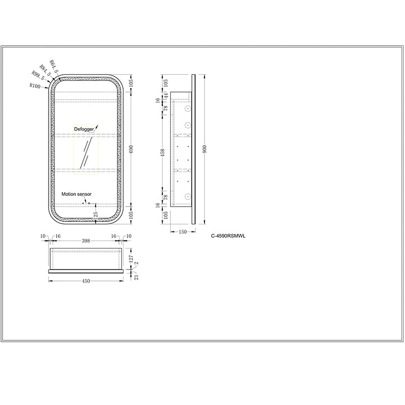 Carysil Earls Squircle LED Shaving Cabinet Matte White 450x900mm