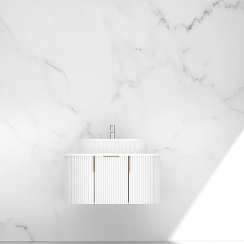 Carysil Fluted Wall Hung Vanity Matte White (Stone Top and Black Handle Included) 750mm