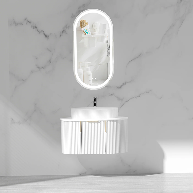 Carysil Fluted Wall Hung Vanity Matte White (Stone Top and Black Handle Included) 750mm