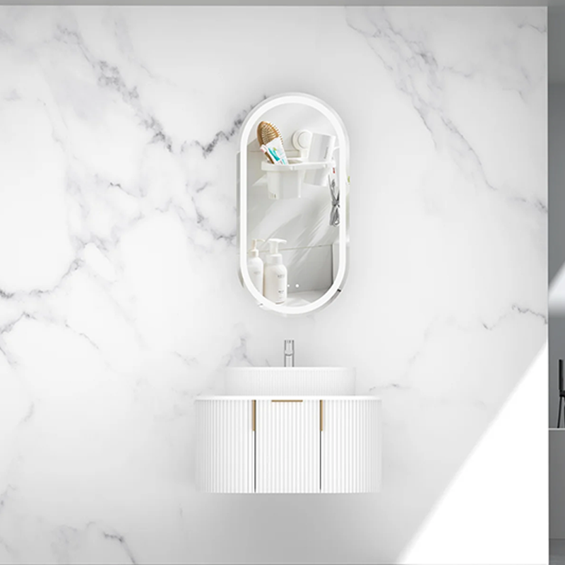 Carysil Fluted Wall Hung Vanity Matte White (Stone Top and Black Handle Included) 750mm