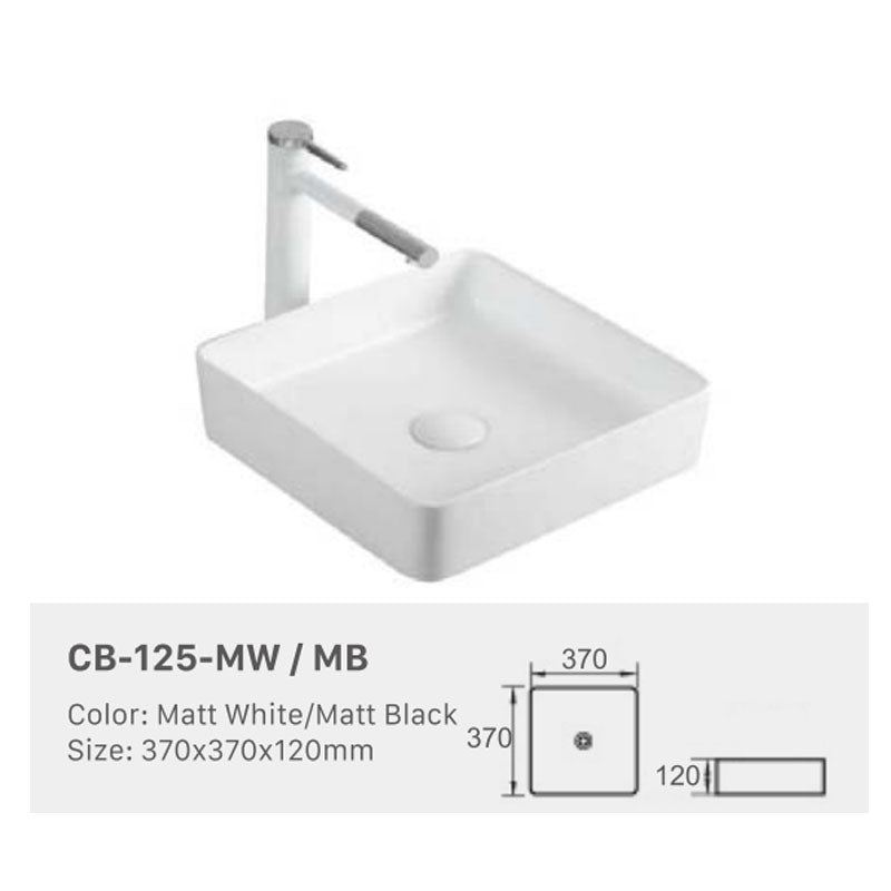 Ceramic Basin Series Above Counter Matt White 370x370x120mm