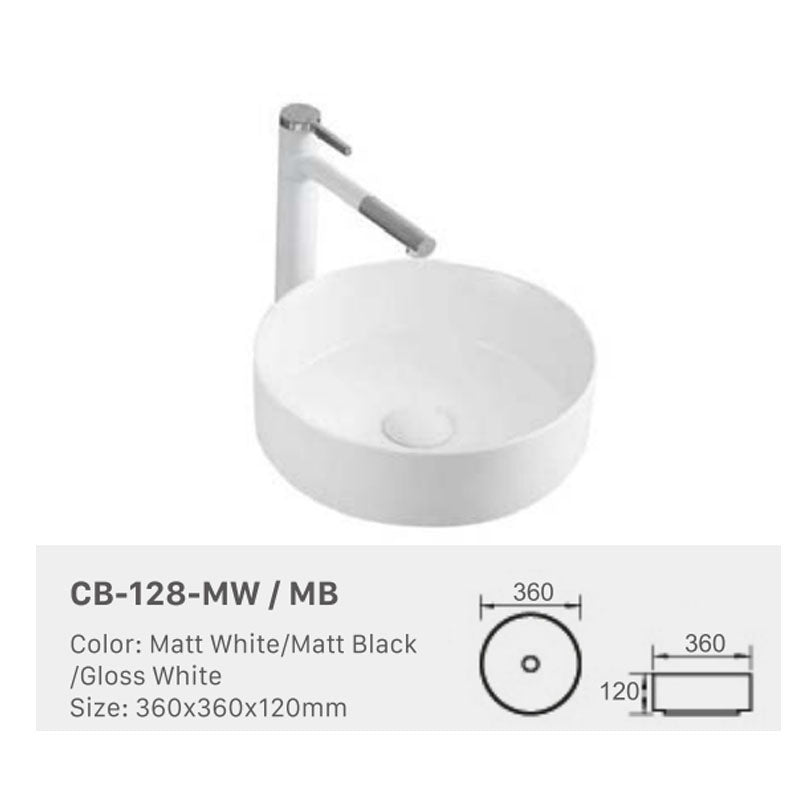 Ceramic Basin Series Above Counter Gloss White 360x360x120mm