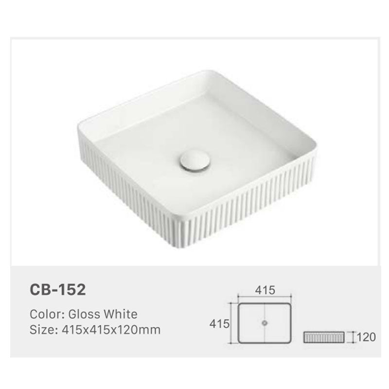 Ceramic Basin Series Above Counter Grooved Gloss White 415x415x120mm