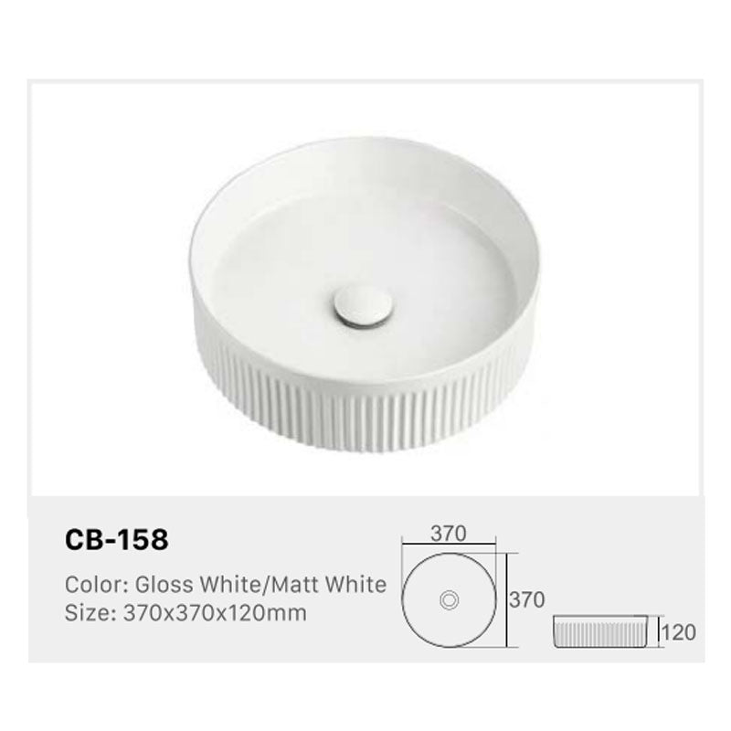 Ceramic Basin Series Above Counter Grooved Matt White 370x370x120mm