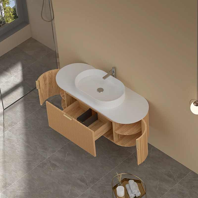 Carysil Fluted Wall Hung Vanity Walnut (Stone Top and Black Handle Included) 1200mm