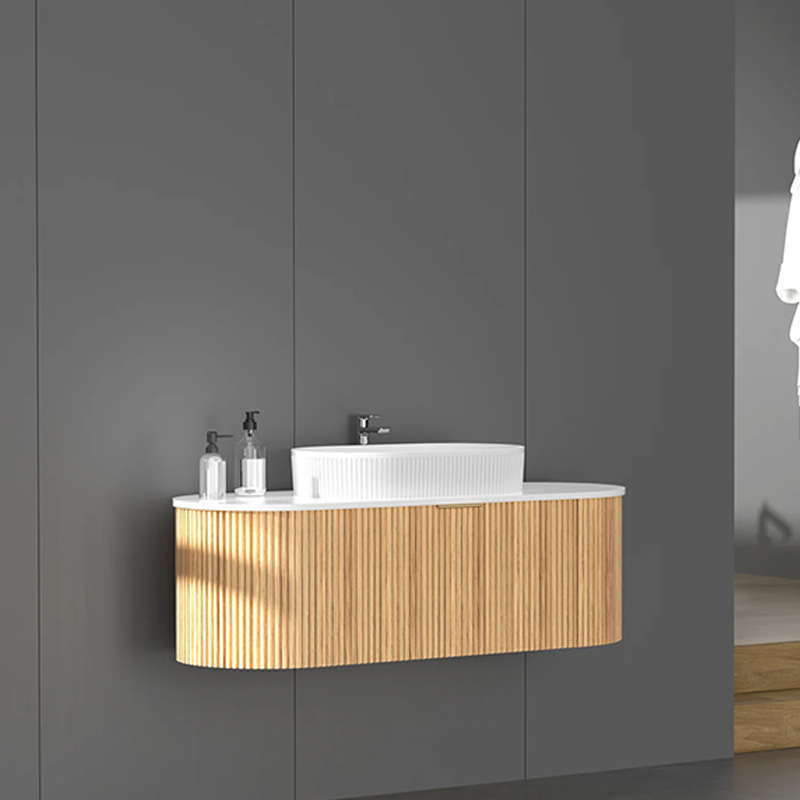 Carysil Fluted Wall Hung Vanity Walnut (Stone Top and Black Handle Included) 1200mm