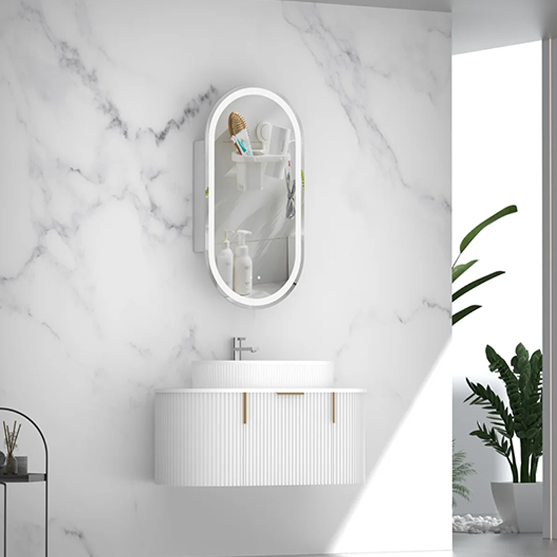 Carysil Fluted Wall Hung Vanity Matte White (Stone Top and Black Handle Included) 900mm