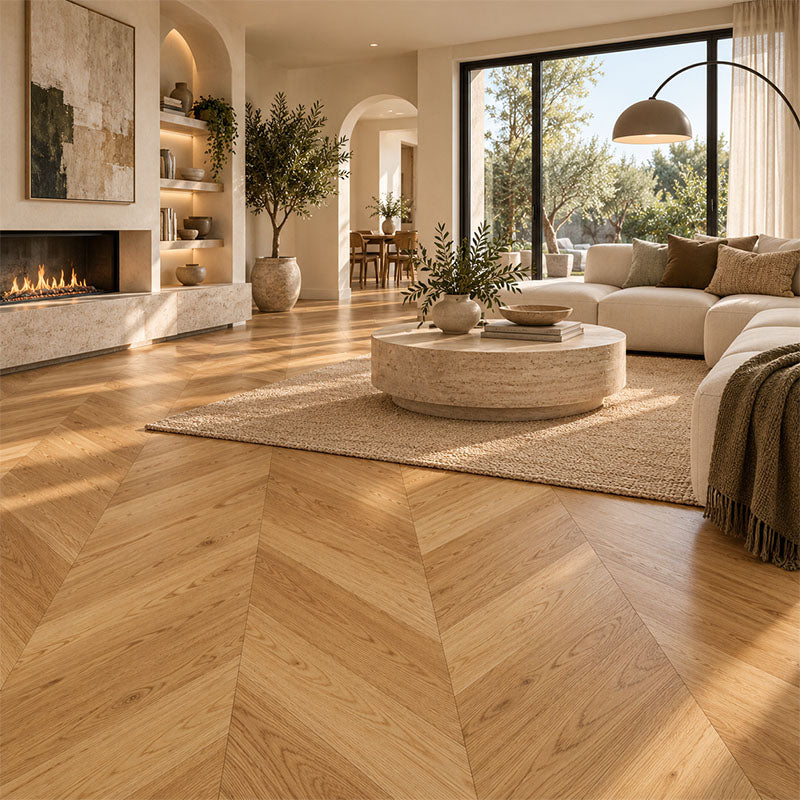 De Marque European Oak Engineered Flooring Chevron Latte 600x120x15/4mm