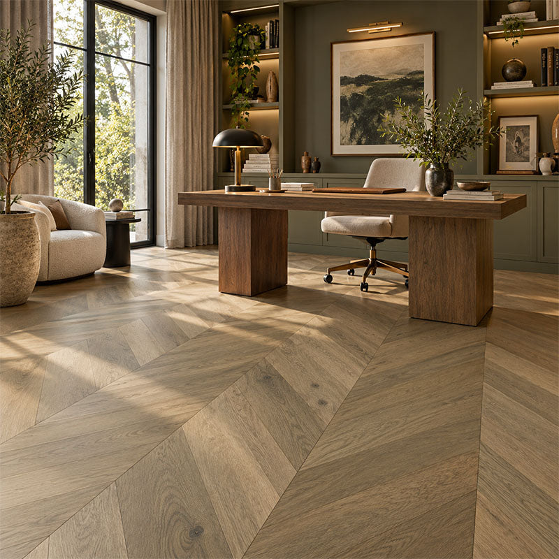 De Marque European Oak Engineered Flooring Chevron Storm 600x120x15/4mm