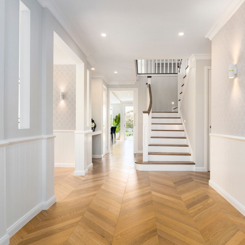 De Marque European Oak Engineered Flooring Chevron Champagne 600x120x21/6mm