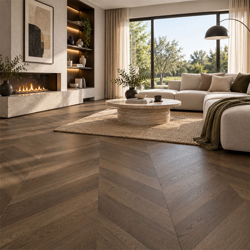De Marque European Oak Engineered Flooring Chevron Dark Brown 600x120x21/6mm