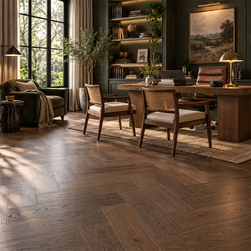De Marque European Oak Engineered Flooring Herringbone Dark Brown 600x120x15/4mm