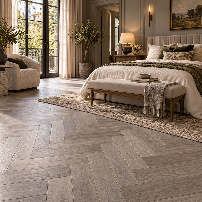 De Marque European Oak Engineered Flooring Herringbone Storm 600x120x15/4mm
