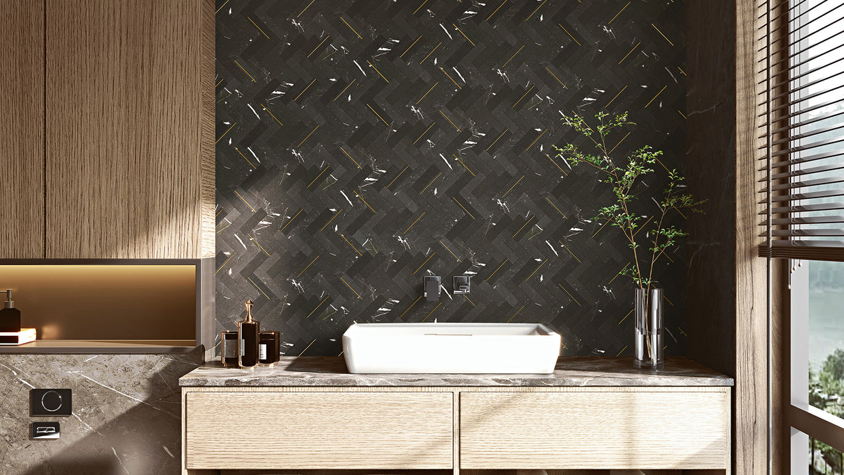 DECO HERRINGBONE NERO MARQUINA