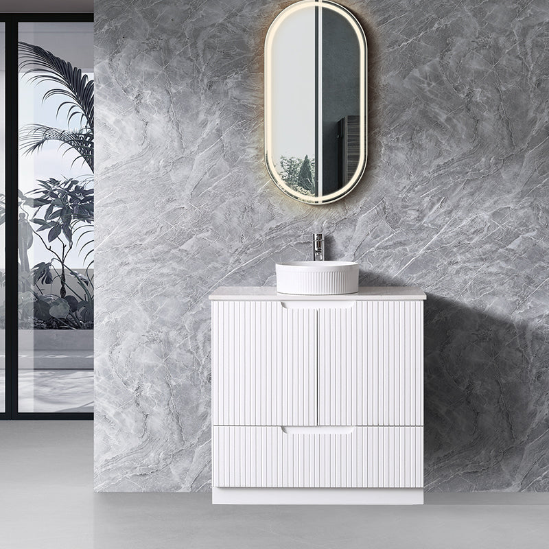 Duplex Collection Series Floorstanding Matt White 1180x455x855mm Vanity with Flat Stone Top