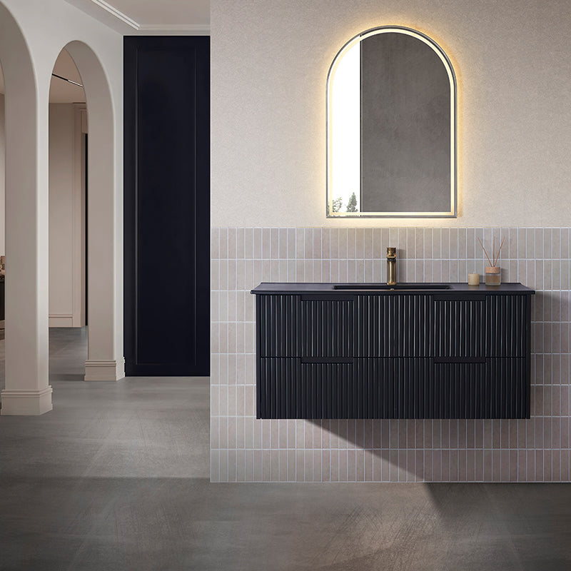 Elena Series Wall Hung Matt Black 730x455x540mm Vanity with Stone Top & Ceramic Undermount Basin