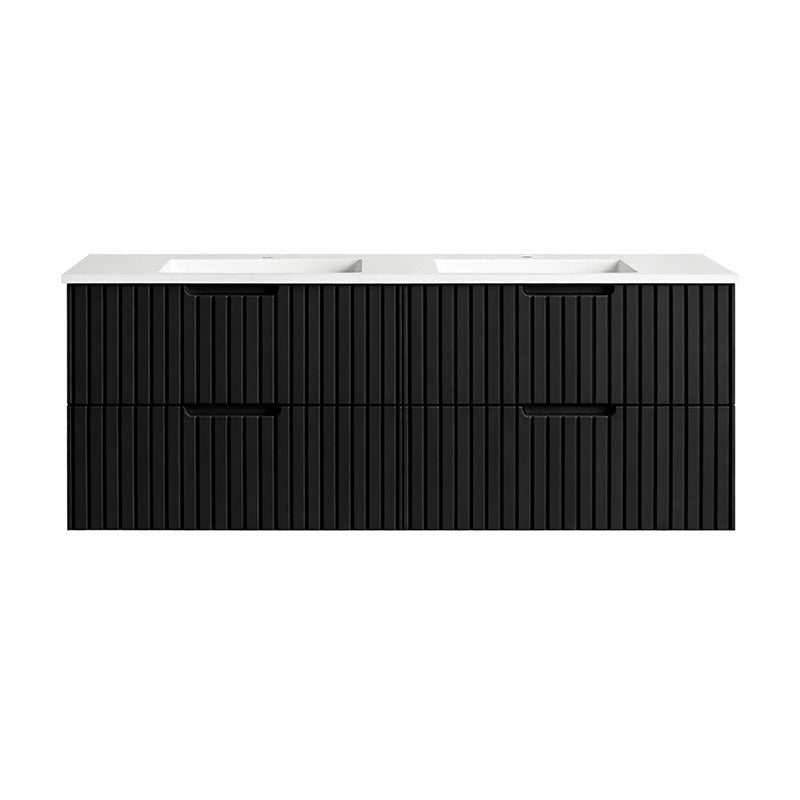 Elena Series Wall Hung Double Bowl Matt Black 1480x455x540mm Vanity with Stone Top & Ceramic Undermount Basin