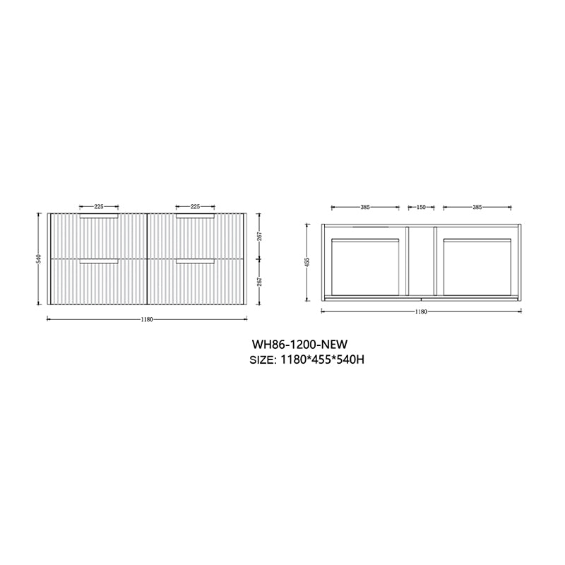 Elena Series Wall Hung Antica Timber 1180x455x540mm CABINET ONLY