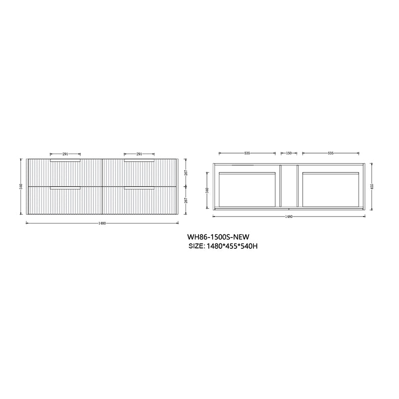 Elena Series Wall Hung Single Bowl Matt White 1480x455x540mm CABINET ONLY