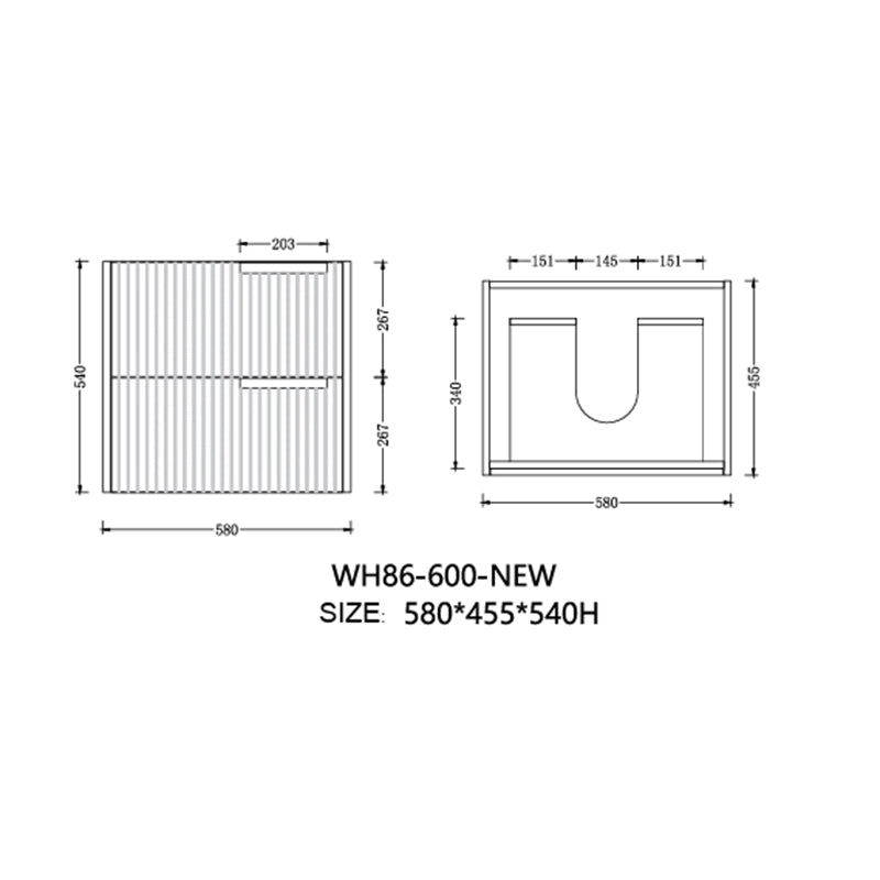 Elena Series Wall Hung Matt Black 580x455x540mm CABINET ONLY