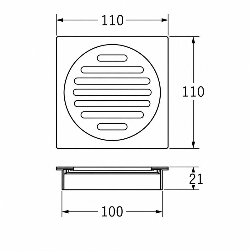 Square Waste 100mm Casting Brass Black 110x110mm