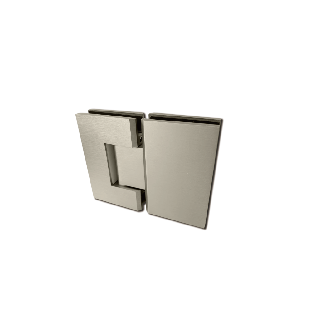 GLASS TO GLASS 180 HINGE PLATED SOLID BRASS SQUARE EDGES BRUSHED NICKEL